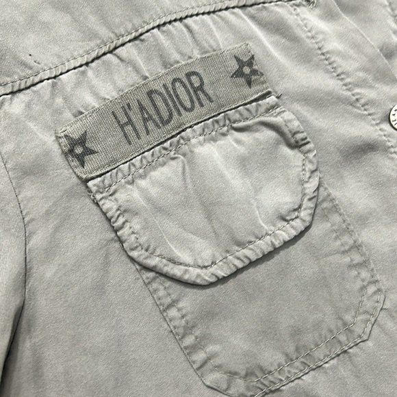 Tempo Paris 100% Tencel Army Green Utility Shirt Stars S/M Adjustable Sleeves - Picture 9 of 13